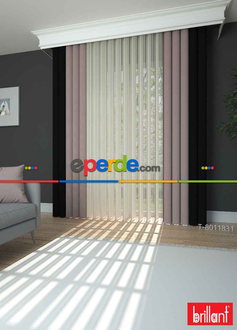 Brillant Akıllı Tül Siyah-koyu Lila Perde Tül Dikey Zebra Perde Düz 1. Kalite