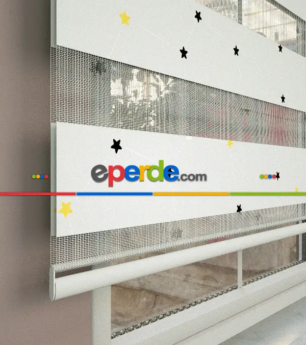 Yıldız Desenli Baskılı Zebra Perde- Çok Renkli