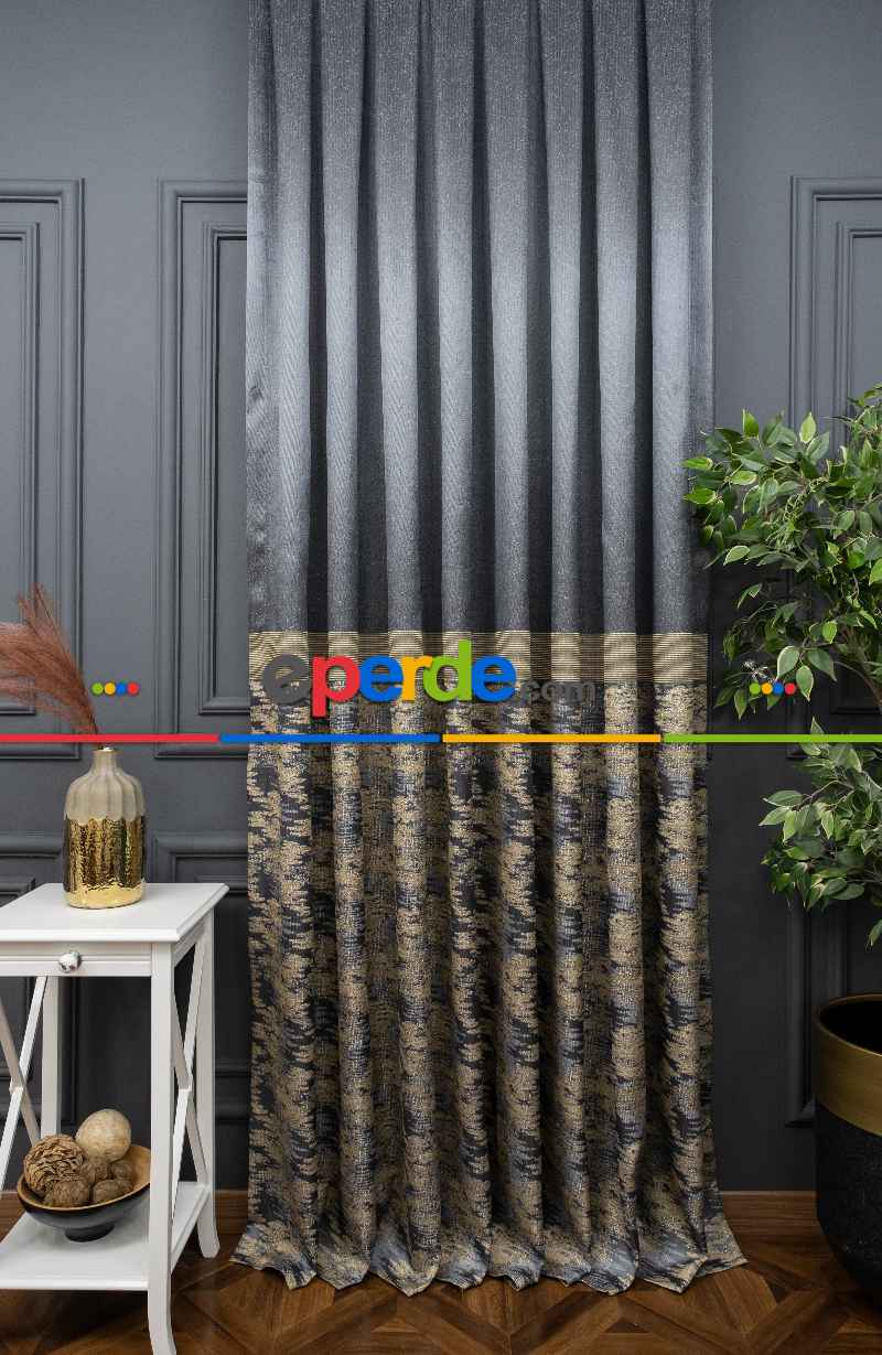 Antrasit Bejli Jakar Etek Pano Dökümlü Gramajlı Uygun Fiat Fon Perde (180)- Antrasit Bej