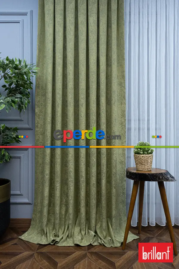 Brillant Mat Jakar Desen Fon Perde ( Dökümlü Fon )- Yeşil