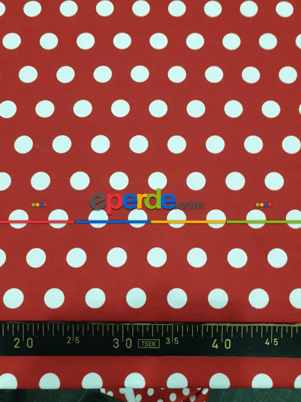 Puantiye Desenli Fon Perde Evm408-1 Kumaşı Kalındır Duck Bezi Değildir- Beyaz-Bordo