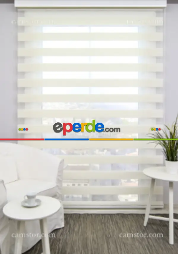 Ekru Mikro Pilise Zebra Perde- Beyaz-ekru