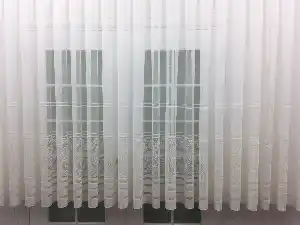 Enine Çizgili Desenli Tül Perde- Ekru