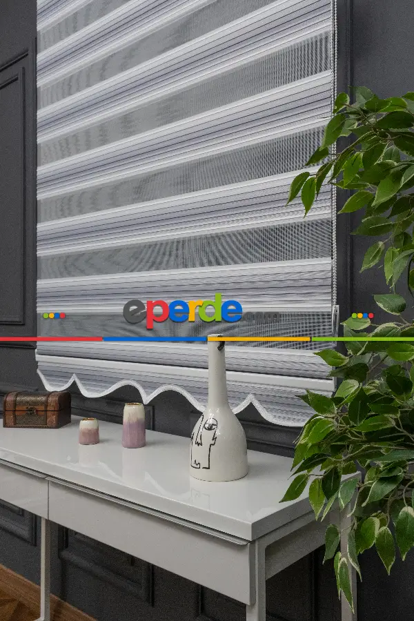 Yatak Odası - Zebra Perde Degrade Renk Geçişli Pileli Zebra Perde Gri Füme Antirasit