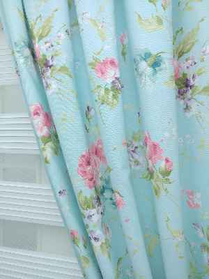 Mutfak Perdesi Kanat Fon Perde Çiçek Desenli Fiyonklu- Yeşil