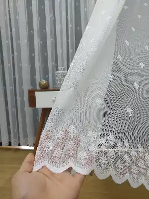 Serpme Damask Desenli ( Orjinal ) Kdk Salon Fransız Dantel Tül Perde & Kruvaze Model Dikiş Seçenekli - Ekru Renk - Ütü İstemeyen