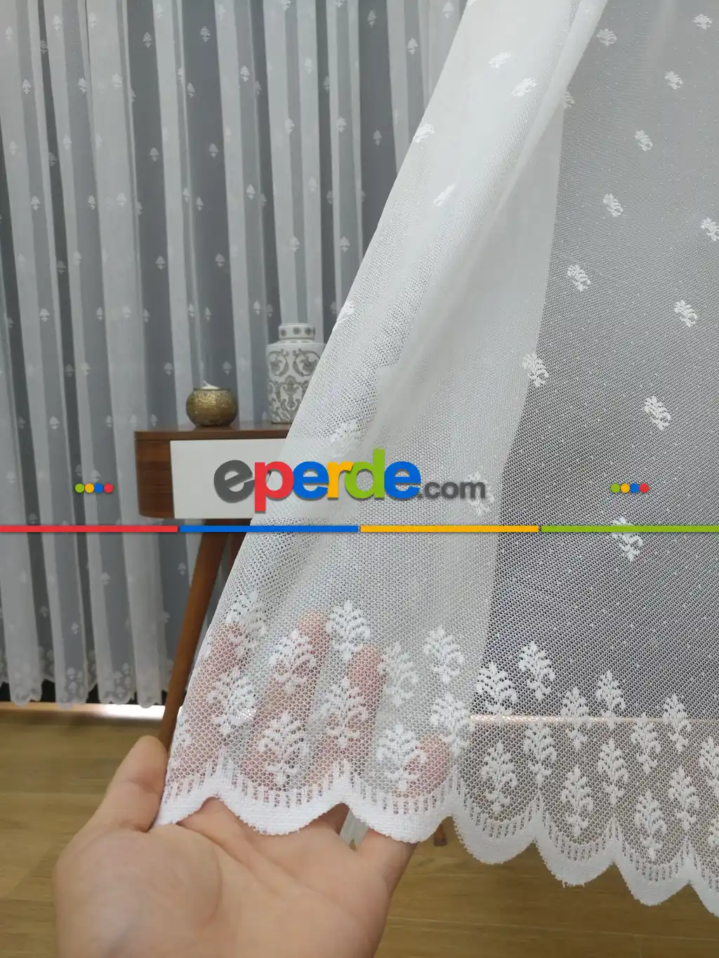 Serpme Damask Desenli ( Orjinal ) Kdk Salon Fransız Dantel Tül Perde & Kruvaze Model Dikiş Seçenekli - Ekru Renk - Ütü İstemeyen