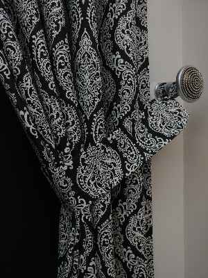 Yatak Odası - Damask Desenli Oturma Odası Fon Perde- Siyah