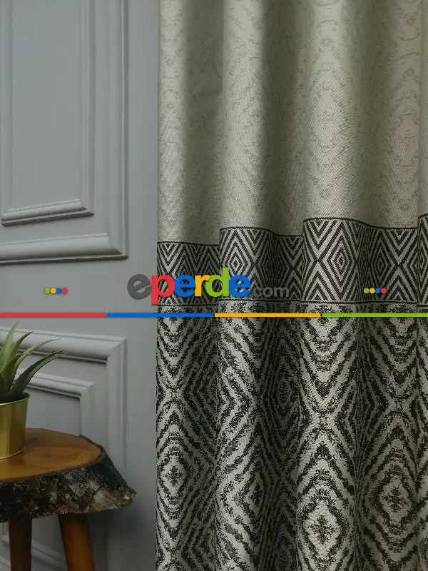 Modern Pano Fon Perde Bantlı Çift Renk - 501- Bej-füme-gri Açık