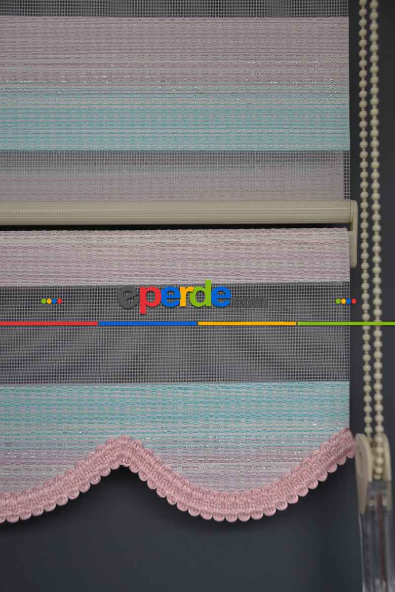 Halim Perdesan Zn-23 Gül Kurusu & Turkuaz Renk Etekli Veya Eteksiz Zebra Stor Perde