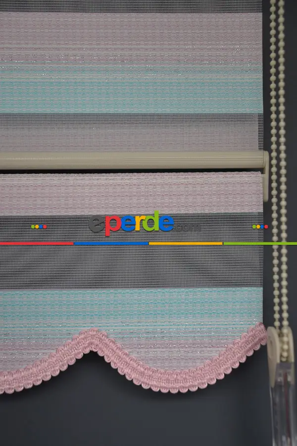 Halim Perdesan Zn-23 Gül Kurusu & Turkuaz Renk Etekli Veya Eteksiz Zebra Stor Perde