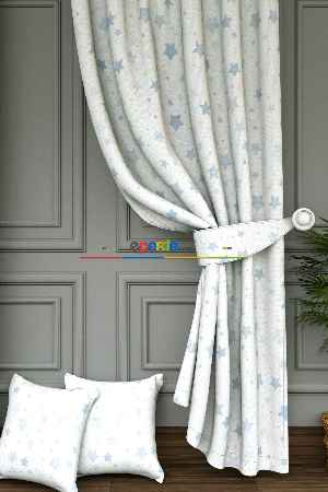 Sınırlı Süre!! Dökümlü Kumaştan Çocuk Odası - Yıldız Desenli Baskılı Fon Perde - 1. Kalite Yumuşak Dökümlü Kumaş