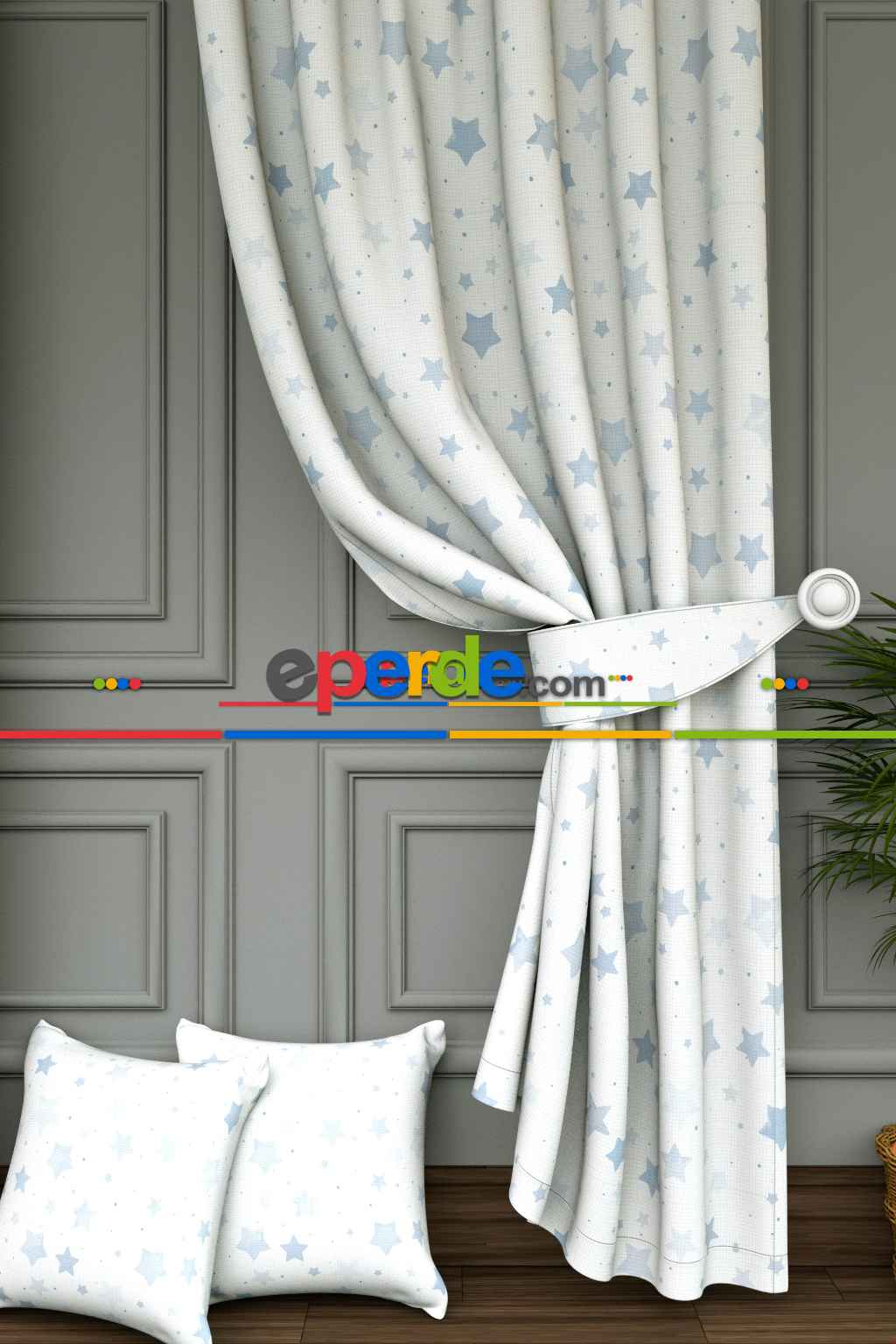 Sınırlı Süre!! Dökümlü Kumaştan Çocuk Odası - Yıldız Desenli Baskılı Fon Perde - 1. Kalite Yumuşak Dökümlü Kumaş