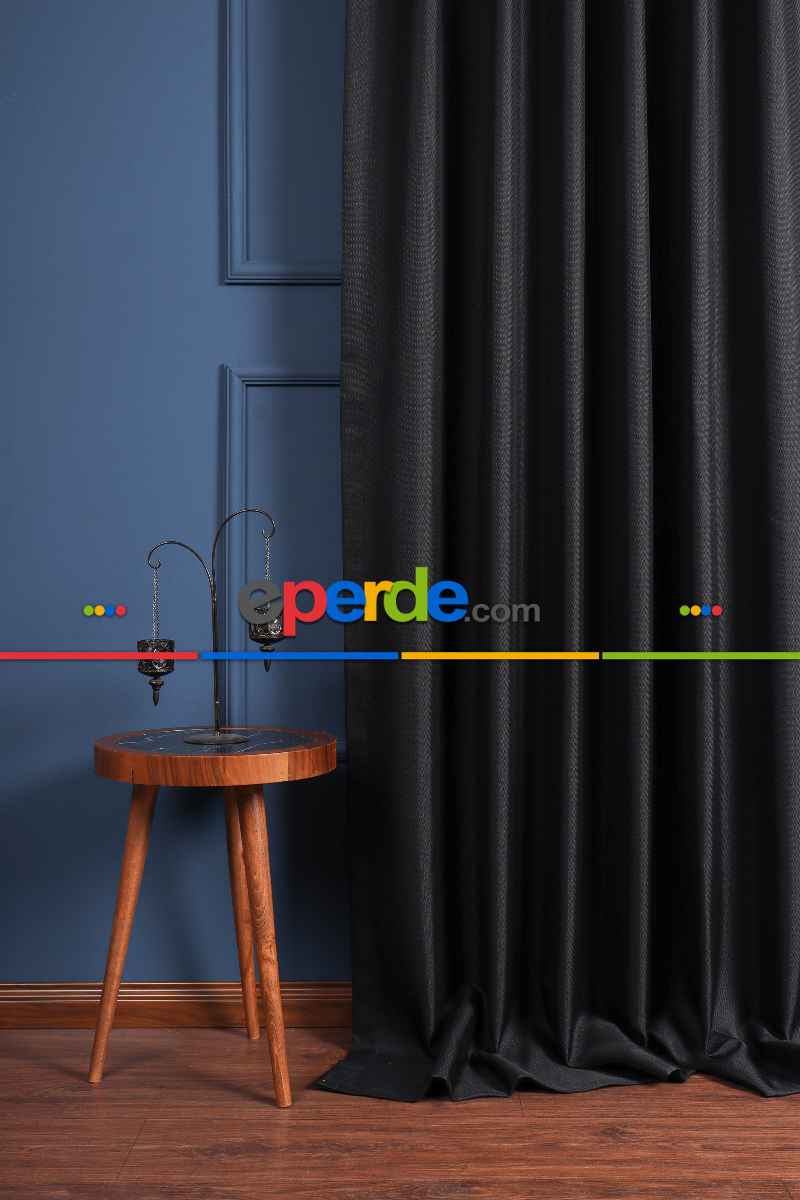 Siyah Keten Blackout Karartma Fon Perde