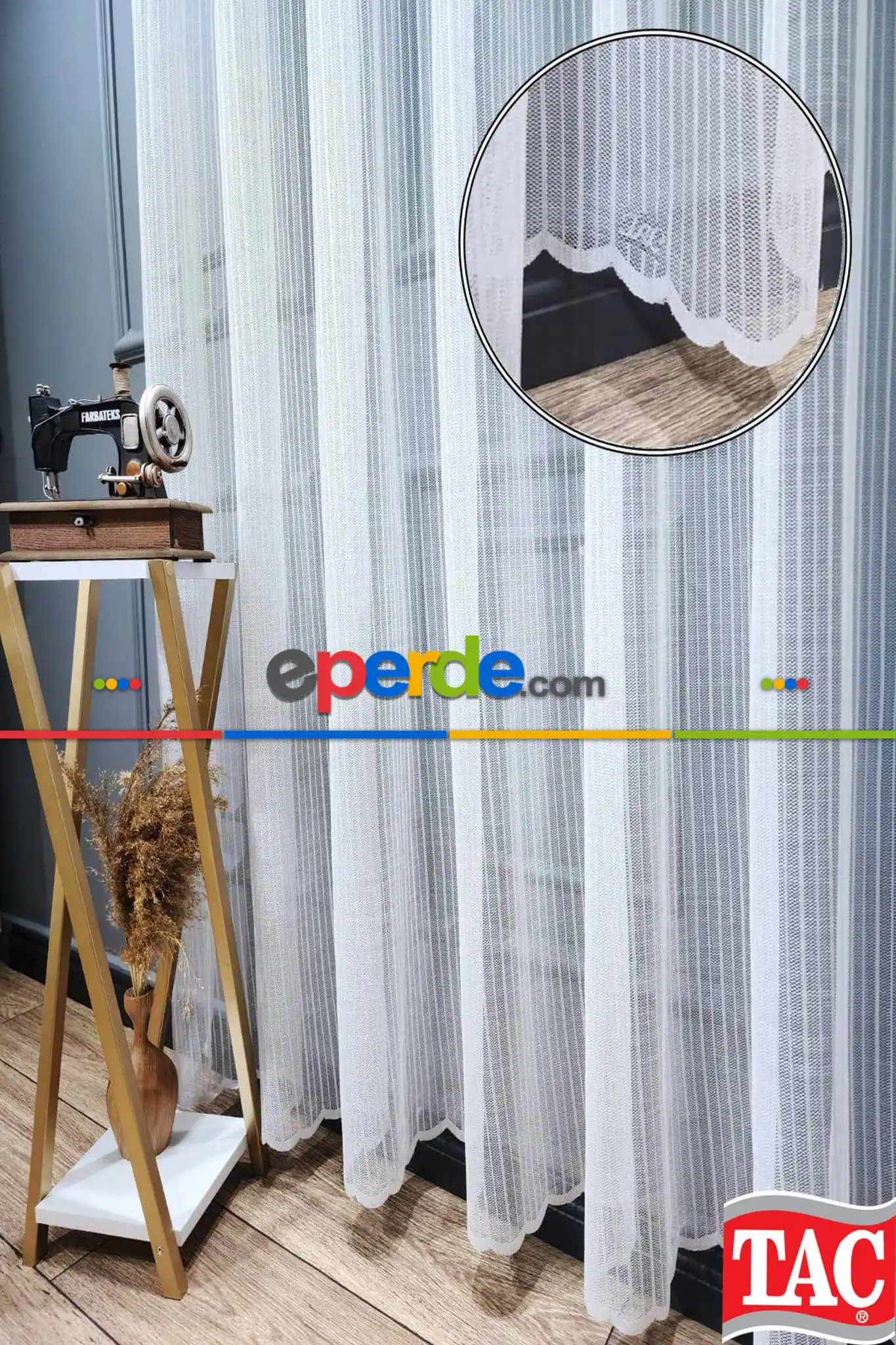 Taç Örme Çizgili Yeni Model Tasarım Renk Desen Tül Perde