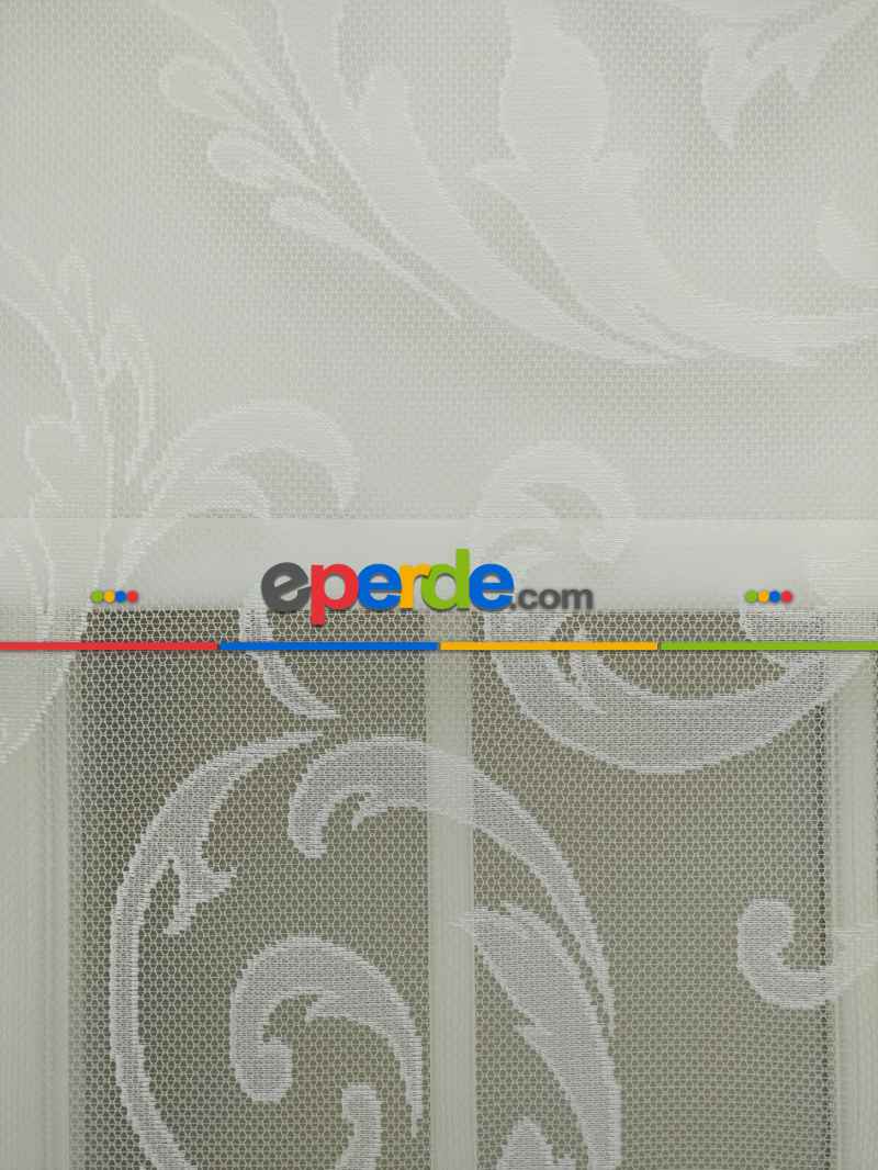 Jakar Örme Tül- Ekru Çiftli Sistem Dantel Desenli Perde- Ekru