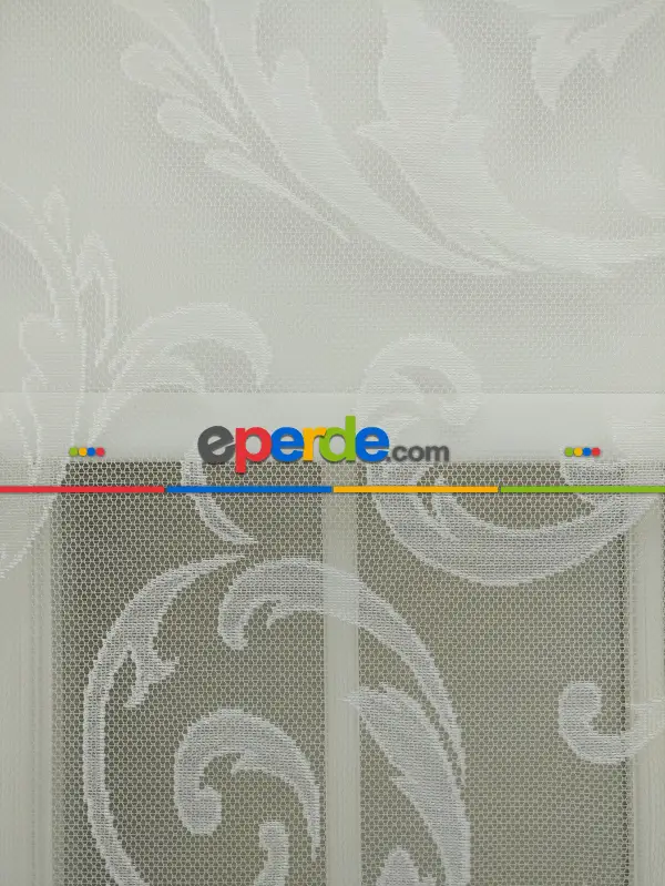 Jakar Örme Tül- Ekru Çiftli Sistem Dantel Desenli Perde- Ekru