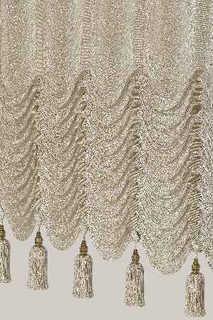 Drape Dar Bant Bantsız Yarım Şelale İp Perde Bej Altın Simli- Beyaz-altın Simli