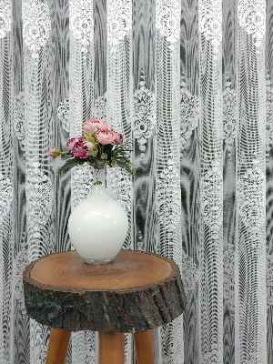 Serpme Damask Desenli Fransız Dantel Tül Perde- Ekru