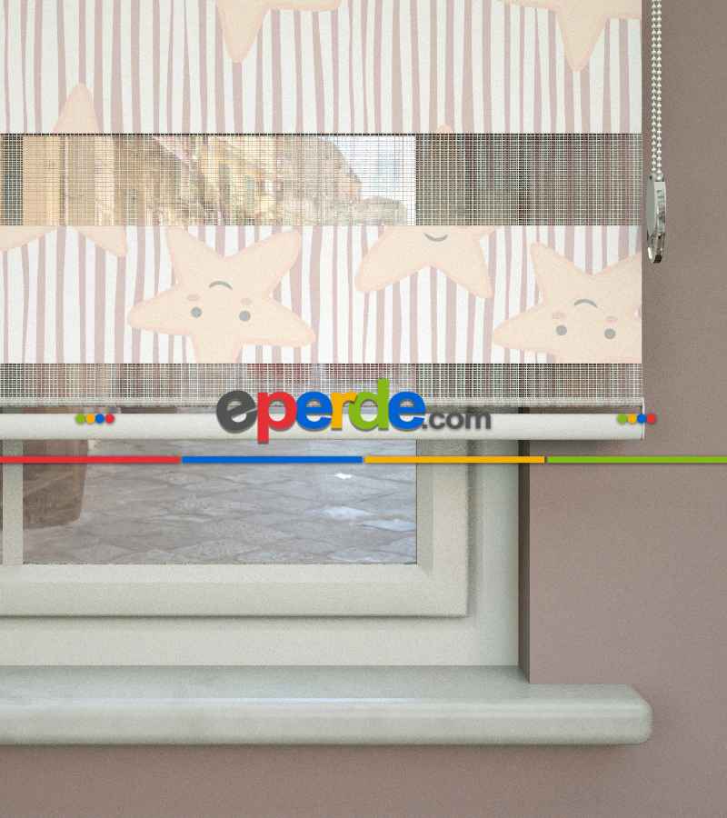 Yıldız Desenli Baskılı Zebra Perde- Çok Renkli