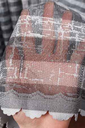 Genç Odası - Modern Çizgili Baskılı Örme Tül Perde- Gri ( Degrade Geçişli) 2022 Özel Seri