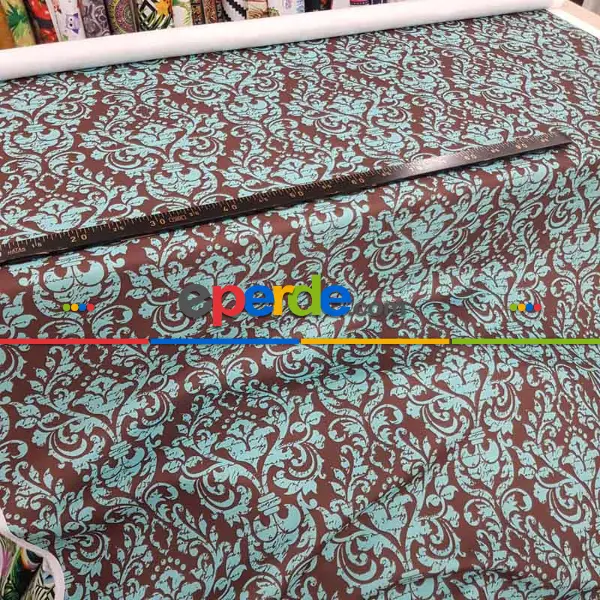 Yatak Odası - Damask Desenli Fon Perde Evm710 Kumaşı Kalındır Duck Bezi Değildir- Turkuaz