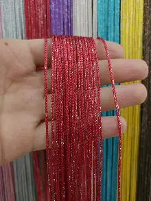 Mutfak İp Perde - Kırmızı Rengi İp Perde Kalın Zincir Simli Serisi- Kırmızı-gümüş