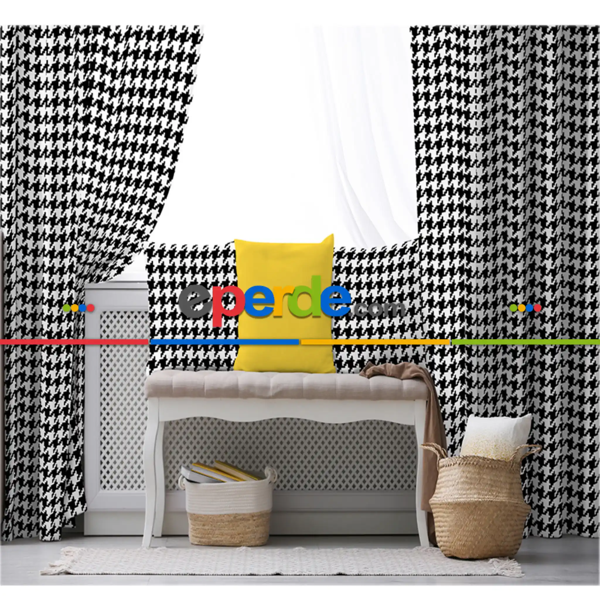 Siyah Fon Perde Evim1621-5 Kumaşı Kalındır Duck Bezi Değildir