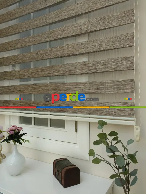 Oturma Odası - Zebra Perde Bambu Düz Zebra Perde, Vizon Rengi