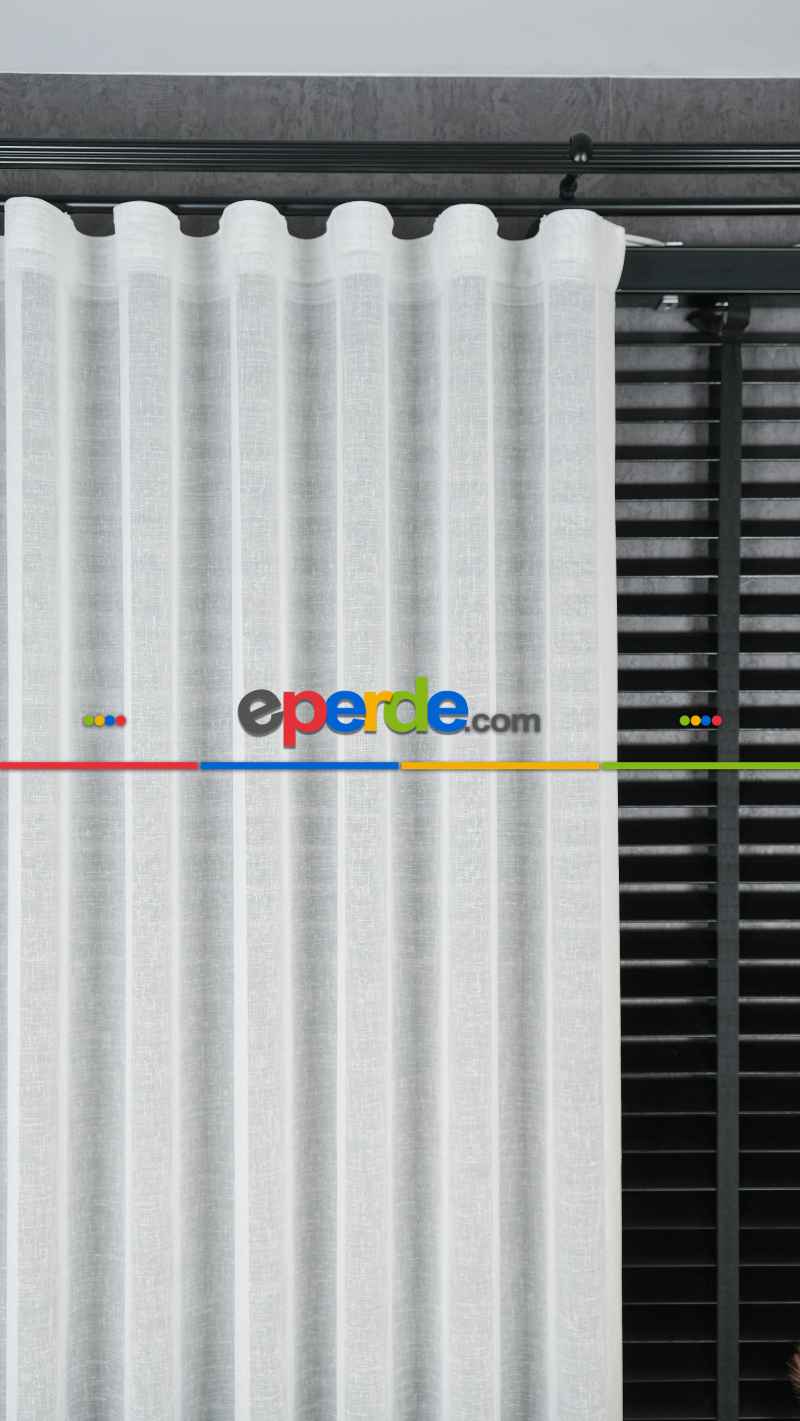 Keten Ekru Mavi Degrade Geçişli Tül Perde, Ağır Gramajlı Premium Seri, Eteği Kurşunlu