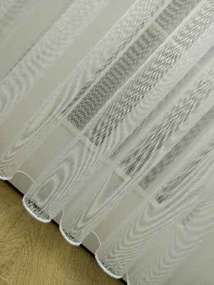 Ekru Sık Dokulu Çizgili Modern Düz Tül Perde - Ütü İstemez