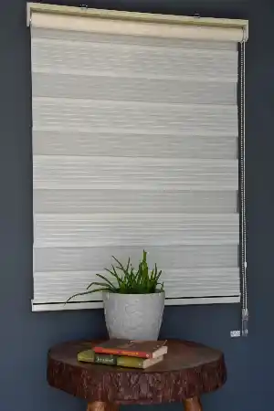 Halim Perdesan Gp-02 Ekru Renk Etekli Veya Eteksiz Geniş Pliseli Zebra Stor Perde