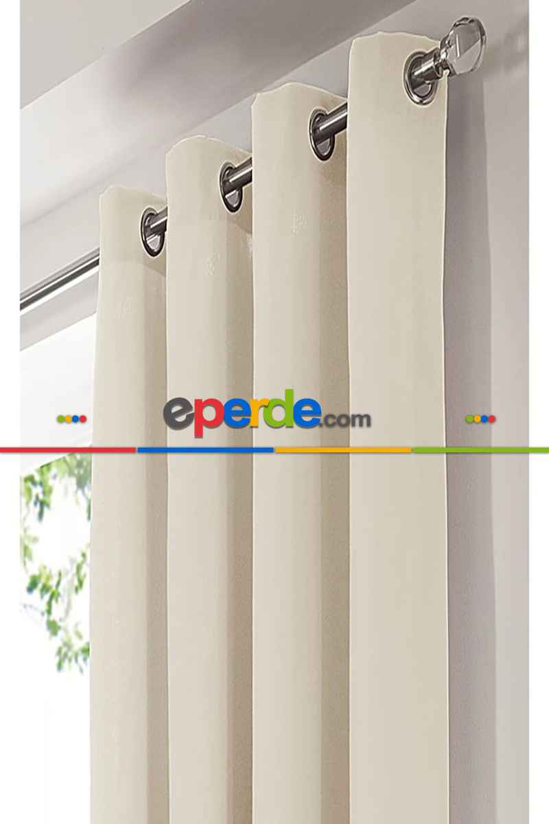 Krem Perde Kuşgözü Rustik Perde Halka Kuşgözü Boru İçin Perde