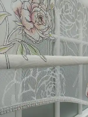 Çiftli Sistem Tül Stor Perde Yakma Tül Gül Desenli- Pembe Pudra Pembe-pudra-çok Renkli