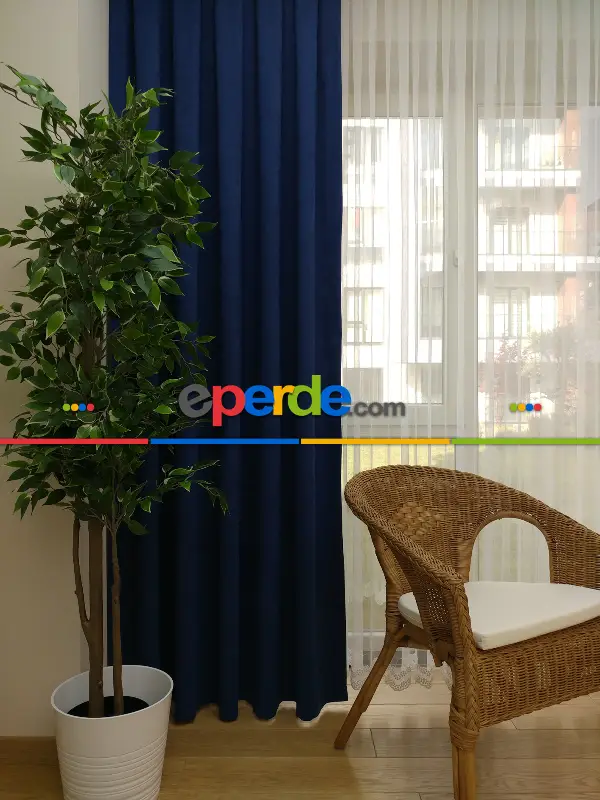 Lacivert Düz Fon Perde - Lacivert