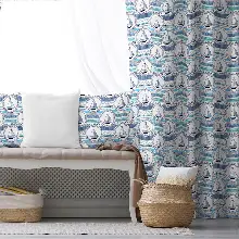 Çocuk Odası - Yelken Desenli Fon Perde Evim791 Kumaşı Kalındır Duck Bezi Değildir- Mavi-beyaz