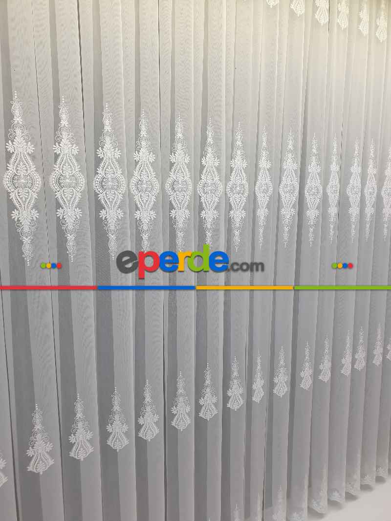 Salon Tül - Nakışlı Damask Model Nakıştrend Tül Salon Tasarım Perdesi