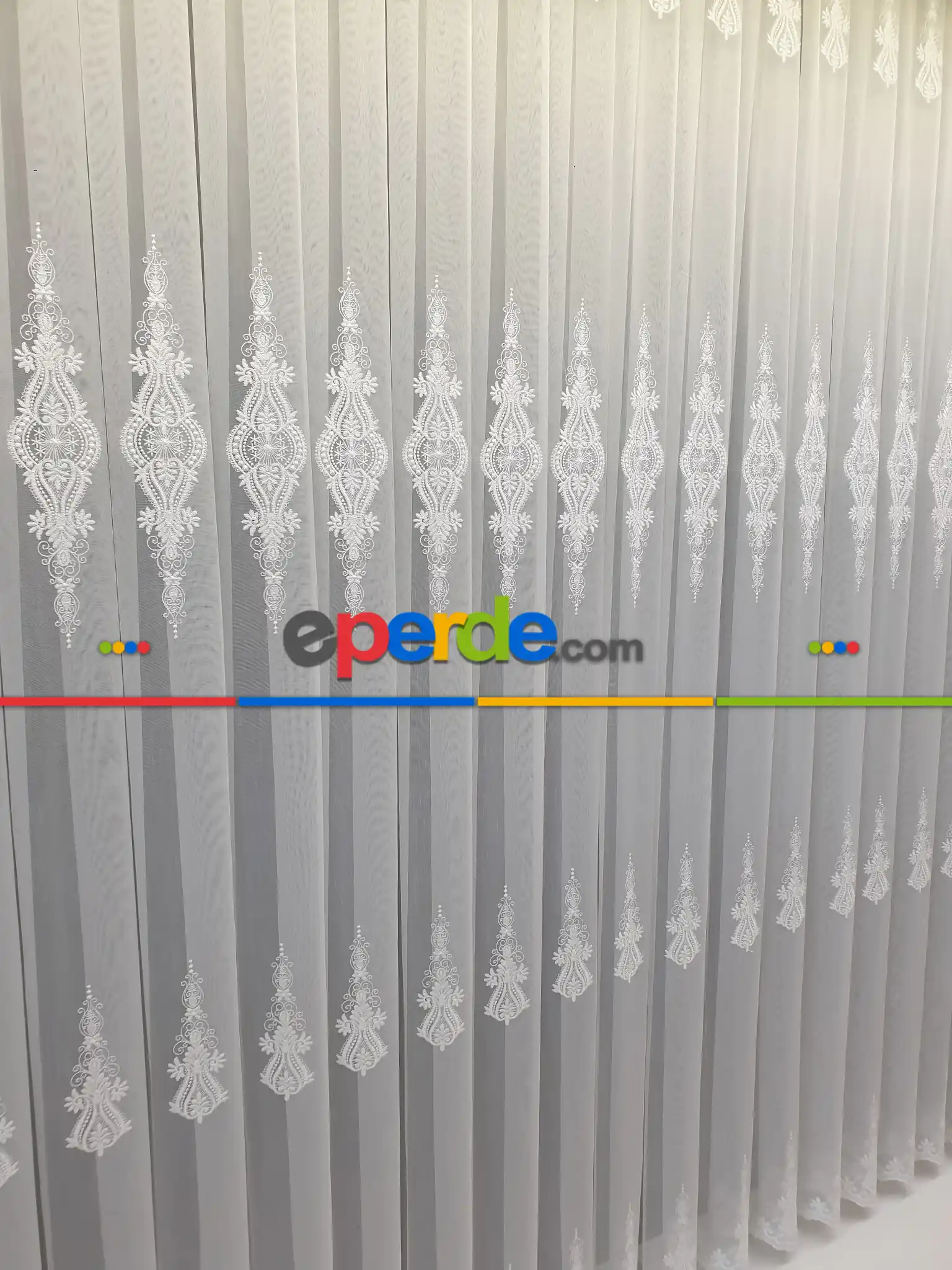 Desenli Tül Perde - Nakışlı Damask Desenli Tül - Salon Tül