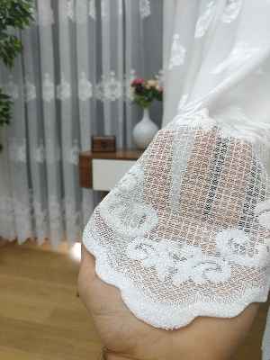 ( Orjinal ) Taç Damask Desen Salon Fransız Dantel Tül Perde & Kruvaze Perde- Ekru