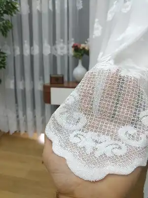 ( Orjinal ) Taç Damask Desen Salon Fransız Dantel Tül Perde & Kruvaze Perde- Ekru