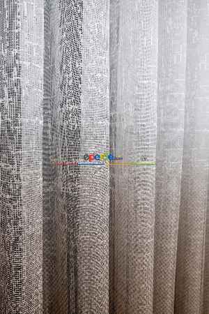 Hazır Ölçülü Modern Koyu Kahverengi Desenli Degrade Geçişli Yüksek Kalite Örme Tül Perde