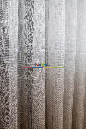 Hazır Ölçülü Modern Koyu Kahverengi Desenli Degrade Geçişli Yüksek Kalite Örme Tül Perde