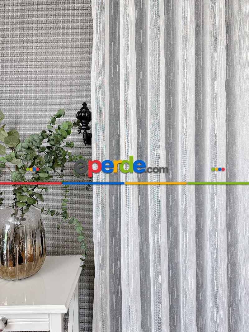 Mutfak Sakallı Şantuk Tül Perde - Gümüş Simli Ekru Zemin - Ürün Videosu Açıklamada Vardır