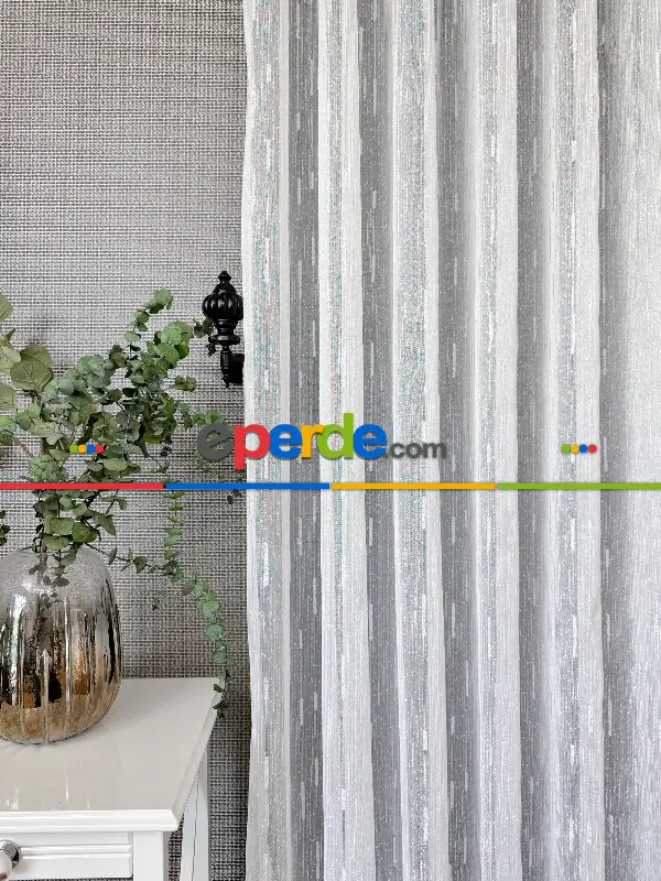 Salon Sakallı Şantuk Tül Perde - Gümüş Simli Ekru Zemin - Ürün Videosu Açıklamada Vardır