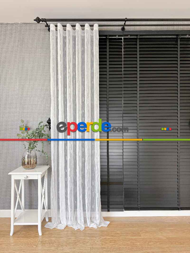 Mutfak Sakallı Şantuk Tül Perde - Gümüş Simli Ekru Zemin - Ürün Videosu Açıklamada Vardır