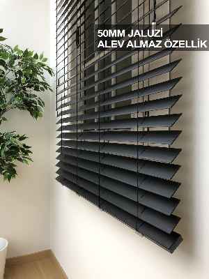 50mm Antrasit Ahşap Efektli Jaluzi Perde Alev Almaz Özellik- Antrasit