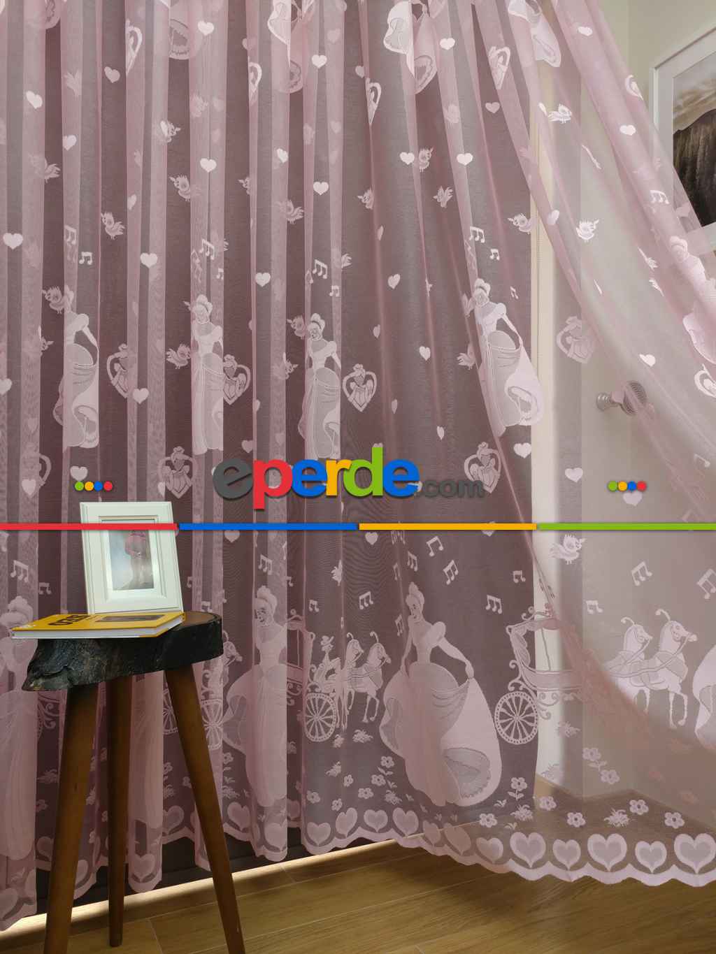 Çocuk Odası Tül Perde - Pembe Tül Perde Sindirella- Pembe