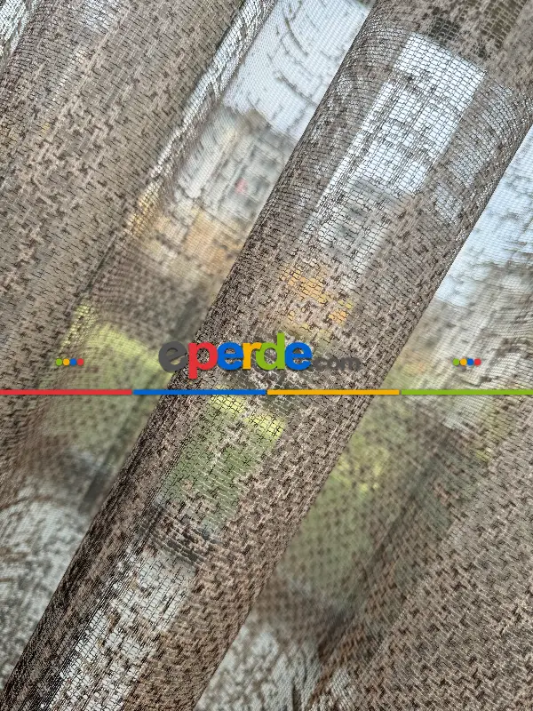 Salon - Kahverengi Degrade Geçişli Tül Perde, Fransız Örme Tül