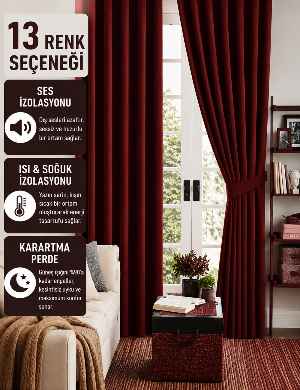 Bordo Koyu Karartma Blackout Güneşlik Fon Kalın Perde