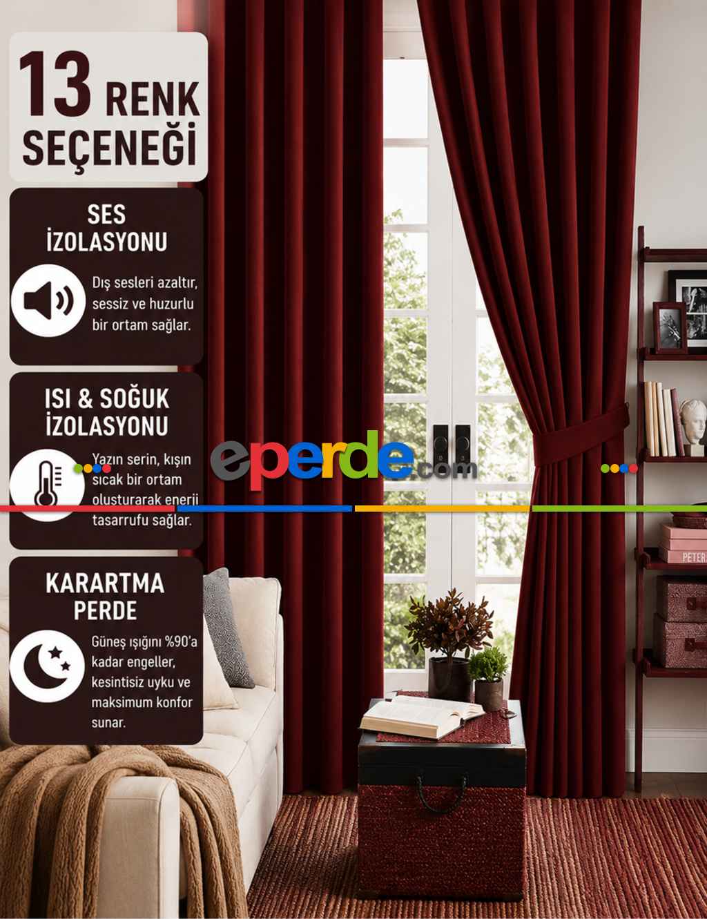 Bordo Koyu Karartma Blackout Güneşlik Fon Kalın Perde